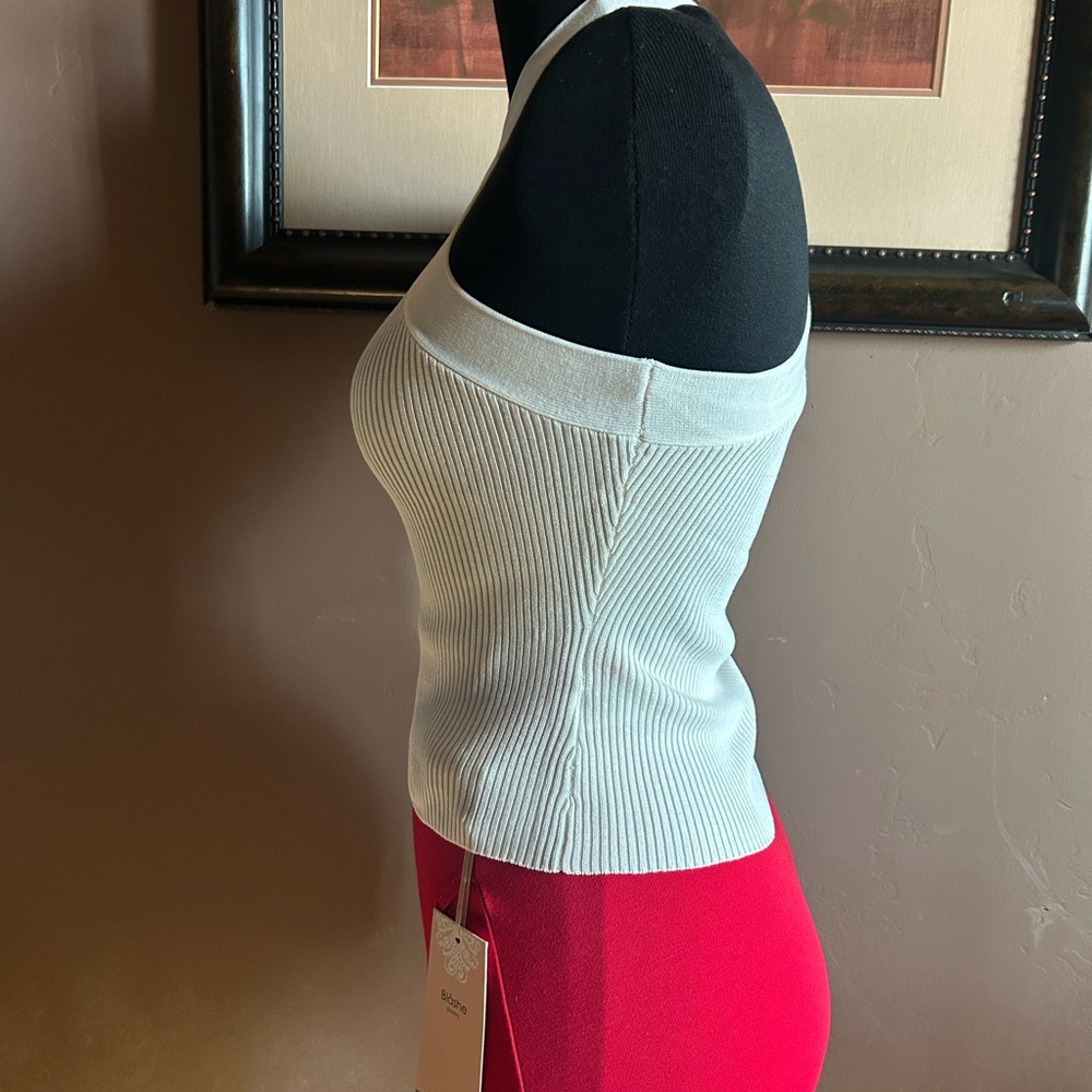 Cross Halter White Top Ribbed Design NWT - Picture 7 of 9